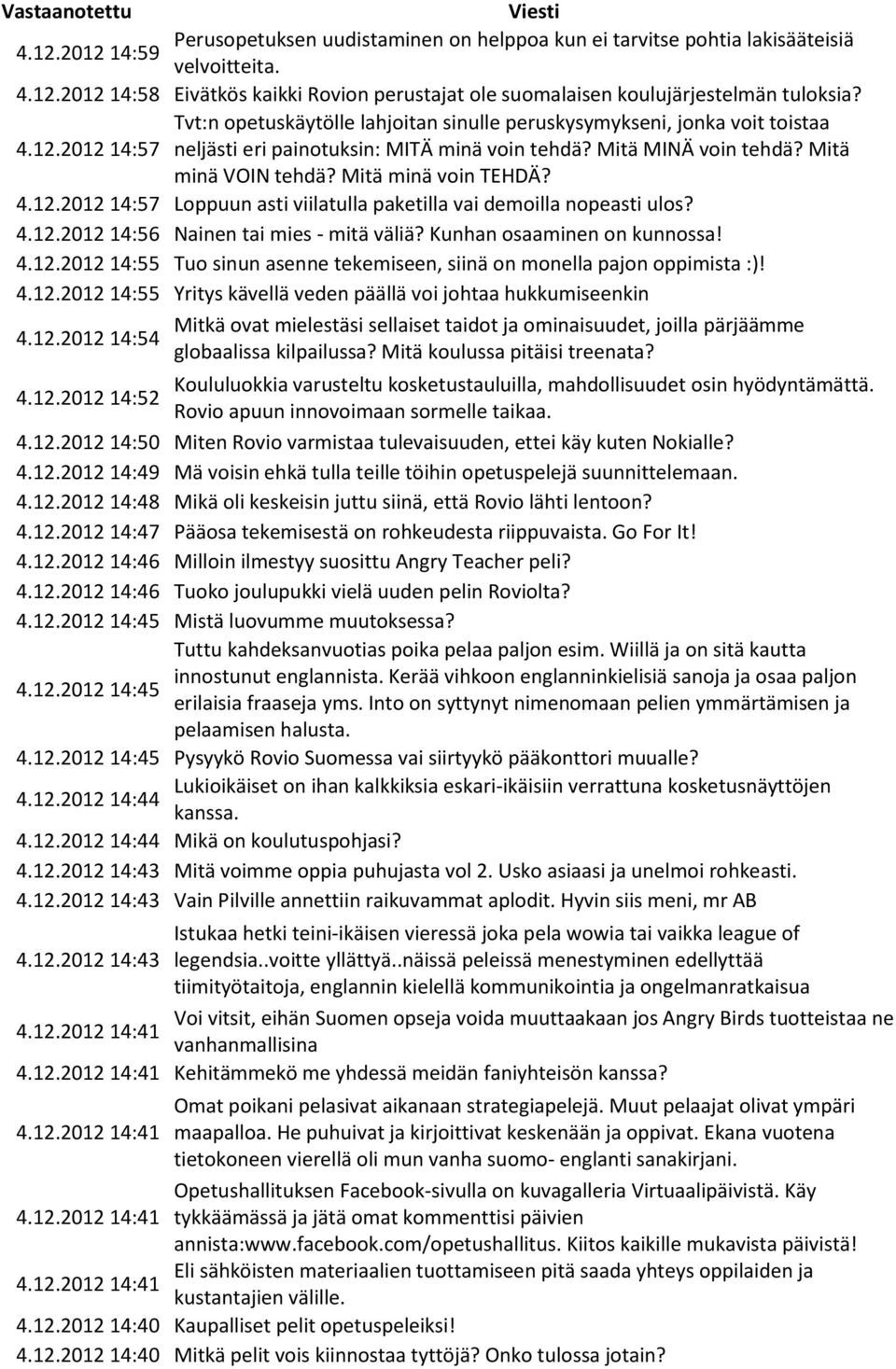 Mitä minä voin TEHDÄ? 4.12.2012 14:57 Loppuun asti viilatulla paketilla vai demoilla nopeasti ulos? 4.12.2012 14:56 Nainen tai mies - mitä väliä? Kunhan osaaminen on kunnossa! 4.12.2012 14:55 Tuo sinun asenne tekemiseen, siinä on monella pajon oppimista :)!