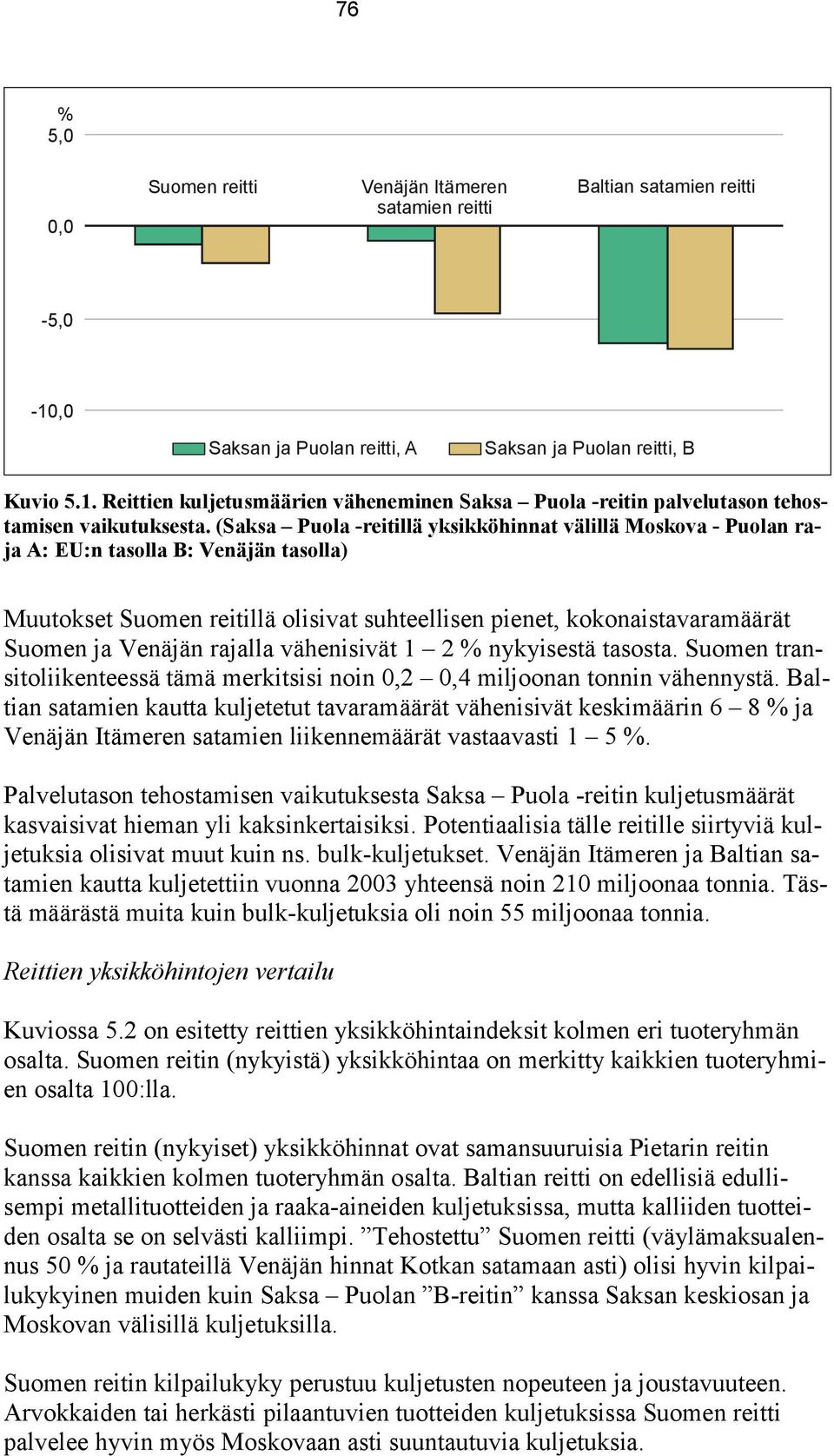 rajalla vähenisivät 1 2 % nykyisestä tasosta. Suomen transitoliikenteessä tämä merkitsisi noin 0,2 0,4 miljoonan tonnin vähennystä.