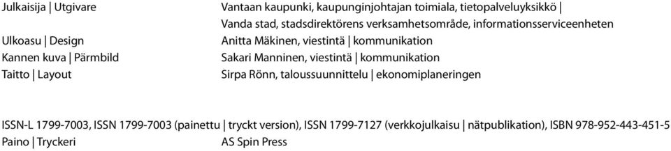 Sakari Manninen, viestintä kommunikation Taitto Layout Sirpa Rönn, taloussuunnittelu ekonomiplaneringen ISSN-L 1799-7003,