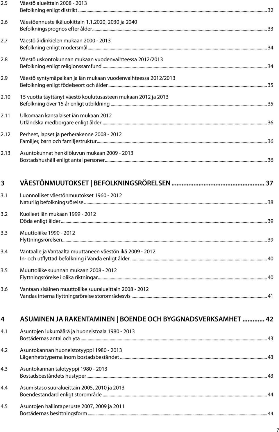 .. 35 2.10 15 vuotta täyttänyt väestö koulutusasteen mukaan 2012 ja 2013 Befolkning över 15 år enligt utbildning... 35 2.11 Ulkomaan kansalaiset iän mukaan 2012 Utländska medborgare enligt ålder.