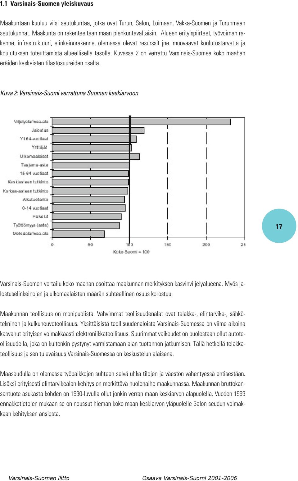 Kuvassa 2 on verrattu Varsinais-Suomea koko maahan eräiden keskeisten tilastosuureiden osalta.