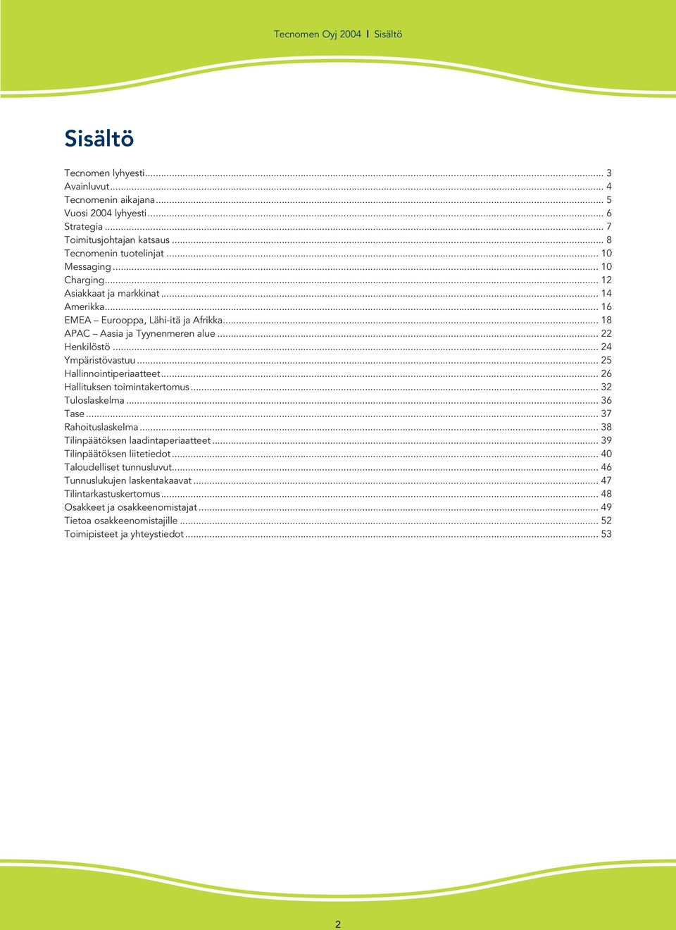 .. 25 Hallinnointiperiaatteet... 26 Hallituksen toimintakertomus... 32 Tuloslaskelma... 36 Tase... 37 Rahoituslaskelma... 38 Tilinpäätöksen laadintaperiaatteet... 39 Tilinpäätöksen liitetiedot.