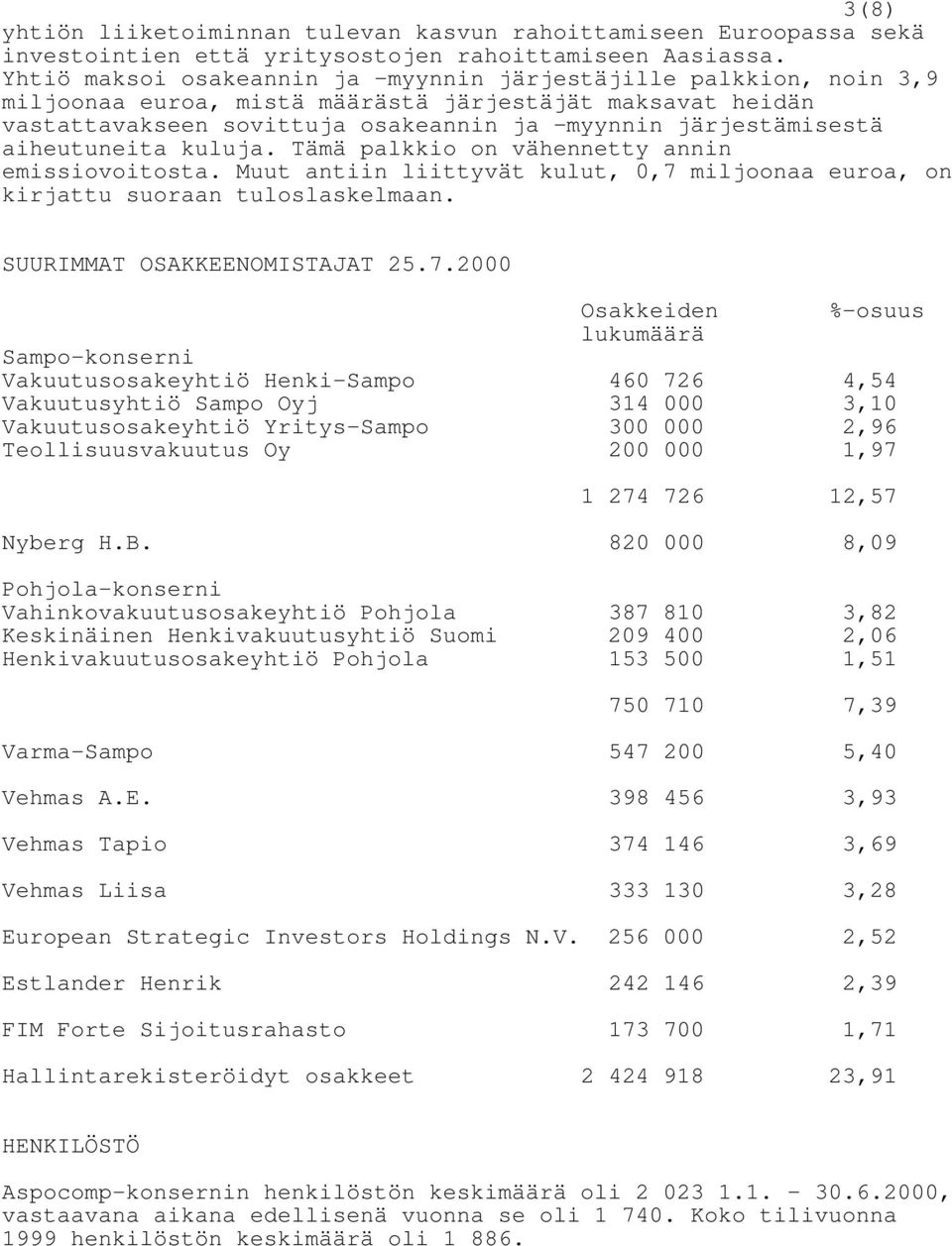 aiheutuneita kuluja. Tämä palkkio on vähennetty annin emissiovoitosta. Muut antiin liittyvät kulut, 0,7 