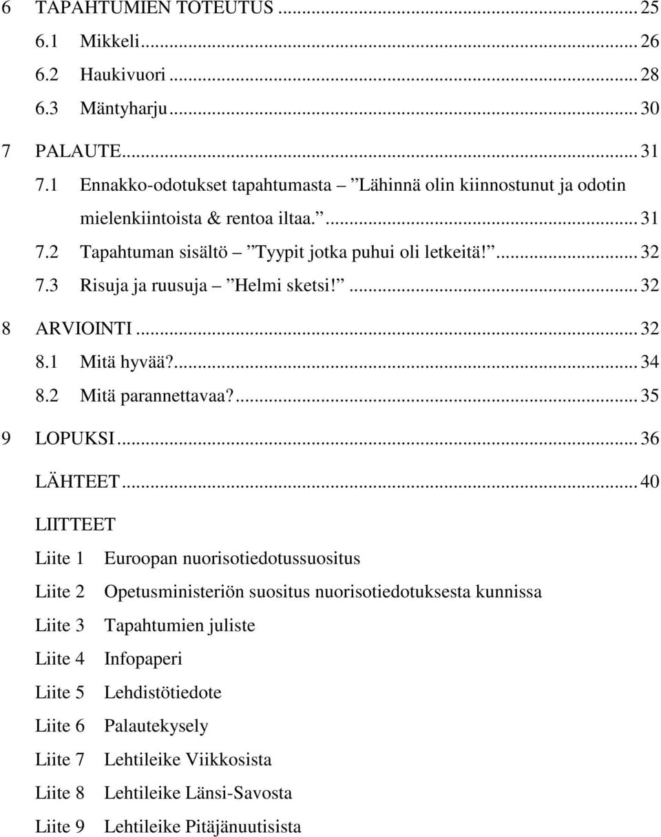 3 Risuja ja ruusuja Helmi sketsi!... 32 8 ARVIOINTI... 32 8.1 Mitä hyvää?... 34 8.2 Mitä parannettavaa?... 35 9 LOPUKSI... 36 LÄHTEET.