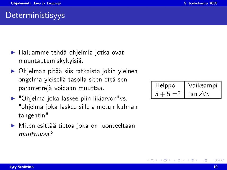 voidaan muuttaa. "Ohjelma joka laskee piin likiarvon"vs.