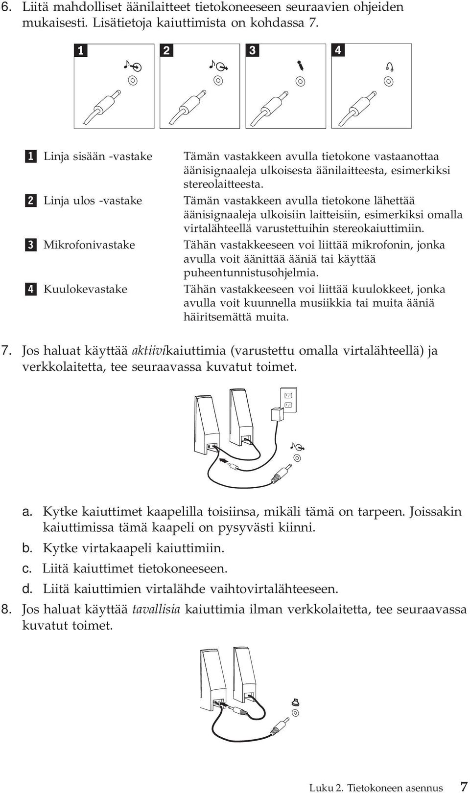 Tämän vastakkeen avulla tietokone lähettää äänisignaaleja ulkoisiin laitteisiin, esimerkiksi omalla virtalähteellä varustettuihin stereokaiuttimiin.