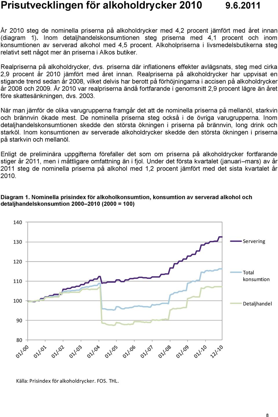 Alkoholpriserna i livsmedelsbutikerna steg relativt sett något mer än priserna i Alkos butiker. Realpriserna på alkoholdrycker, dvs.