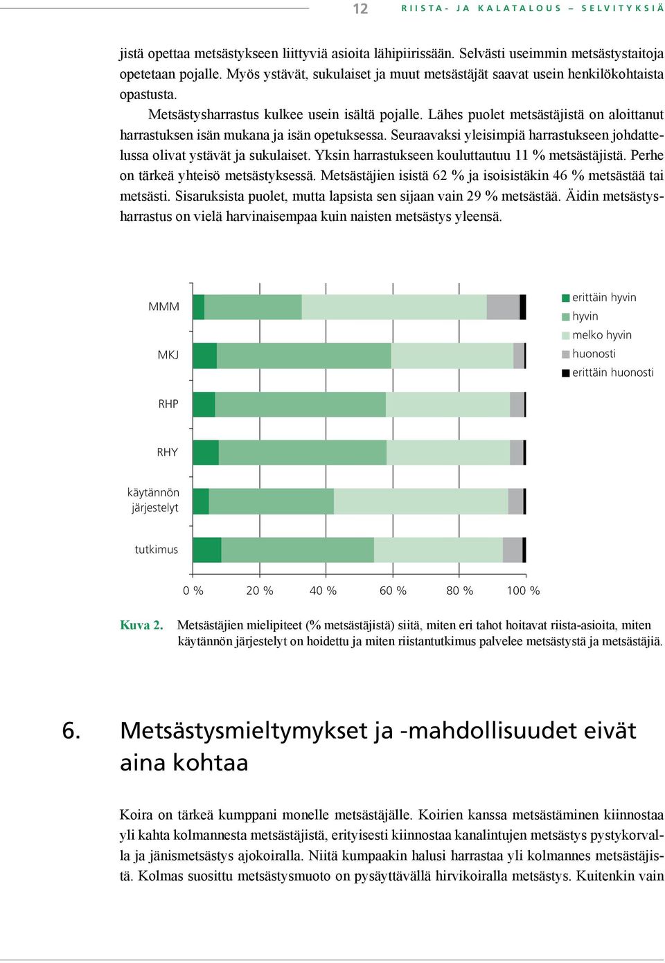 Lähes puolet metsästäjistä on aloittanut harrastuksen isän mukana ja isän opetuksessa. Seuraavaksi yleisimpiä harrastukseen johdattelussa olivat ystävät ja sukulaiset.