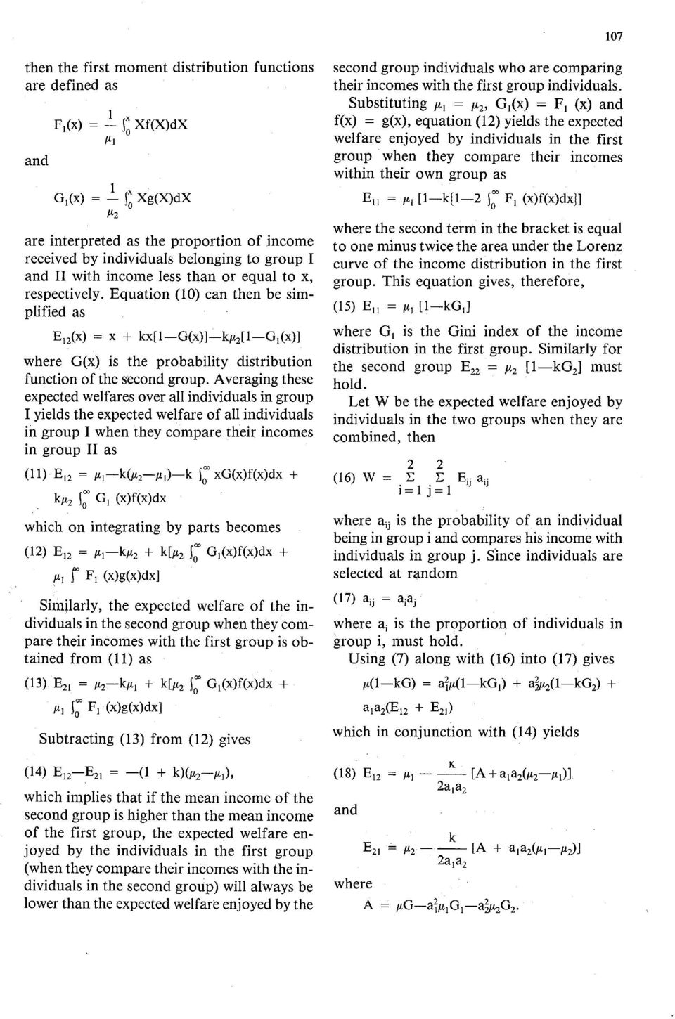 Equation (10) can then be simplified as E 12 (x) = x + kx[i-g(x)]-ki'-2[l-g1(x)] where G(x) is the probability distribution function of the second group.