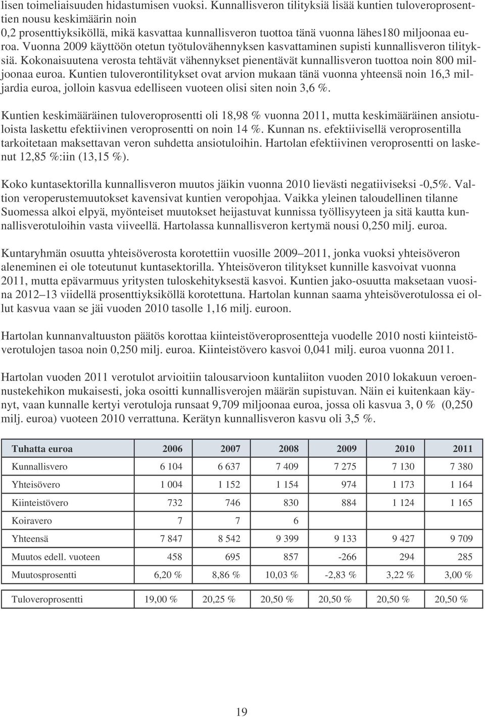 Vuonna 2009 käyttöön otetun työtulovähennyksen kasvattaminen supisti kunnallisveron tilityksiä. Kokonaisuutena verosta tehtävät vähennykset pienentävät kunnallisveron tuottoa noin 800 miljoonaa euroa.