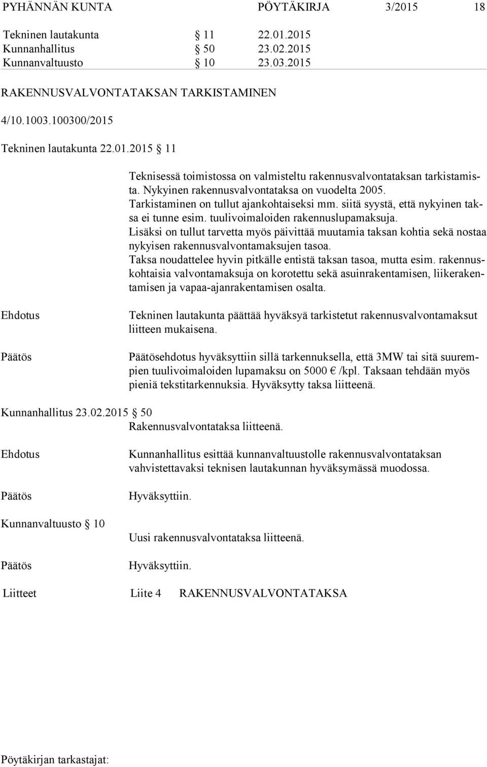 Tarkistaminen on tullut ajankohtaiseksi mm. siitä syystä, että nykyinen taksa ei tunne esim. tuulivoimaloiden rakennuslupamaksuja.