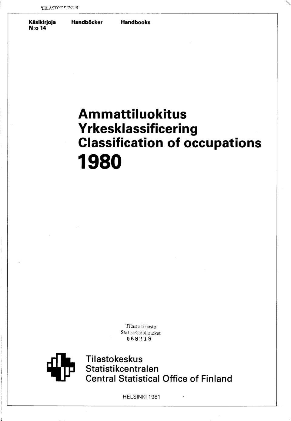 Classification of occupations 1980 Tilastokeskus