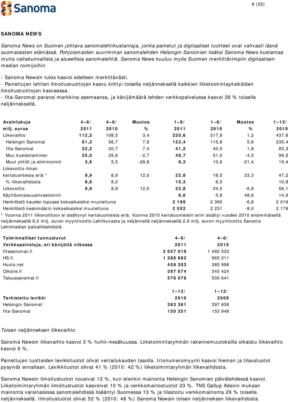 Sanoma News kuuluu myös Suomen merkittävimpiin digitaalisen median toimijoihin. - Sanoma Newsin tulos kasvoi edelleen merkittävästi.