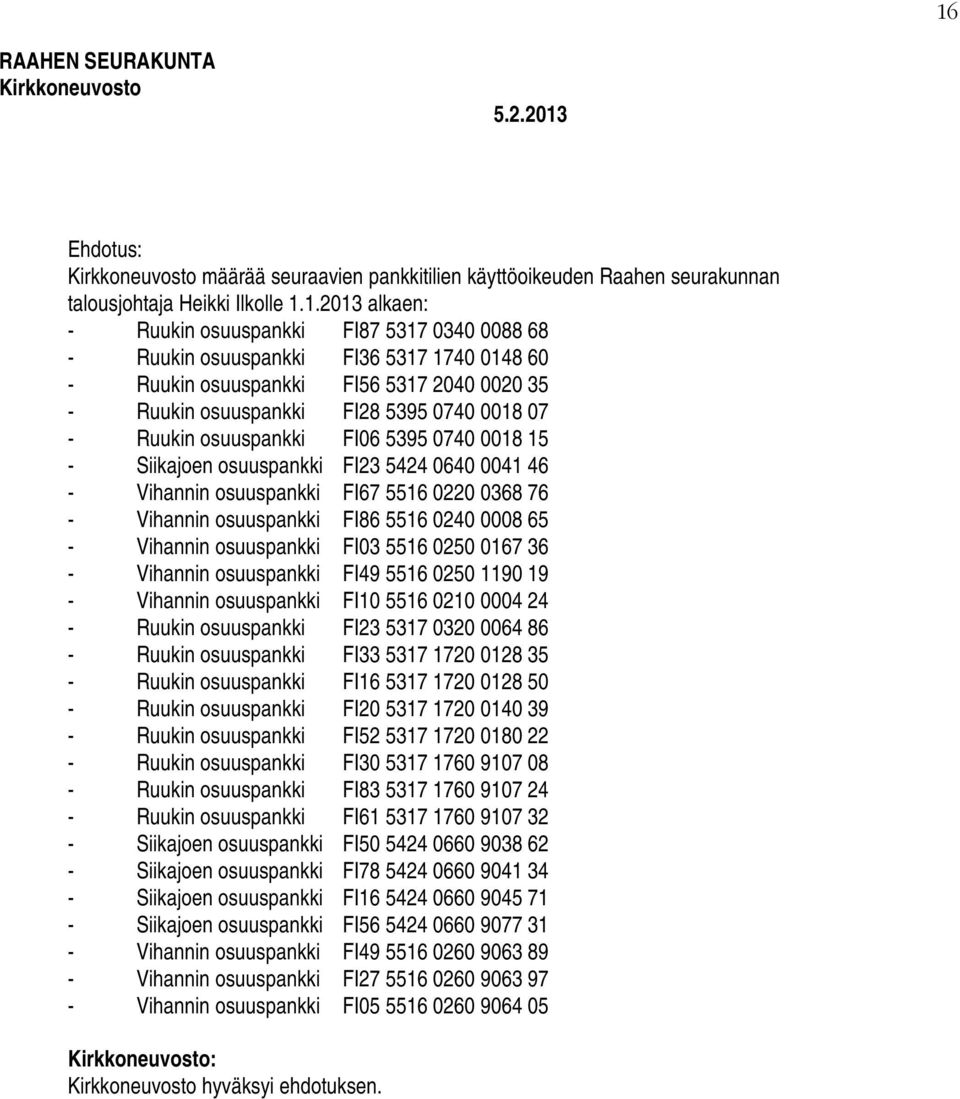 osuuspankki FI67 5516 0220 0368 76 - Vihannin osuuspankki FI86 5516 0240 0008 65 - Vihannin osuuspankki FI03 5516 0250 0167 36 - Vihannin osuuspankki FI49 5516 0250 1190 19 - Vihannin osuuspankki