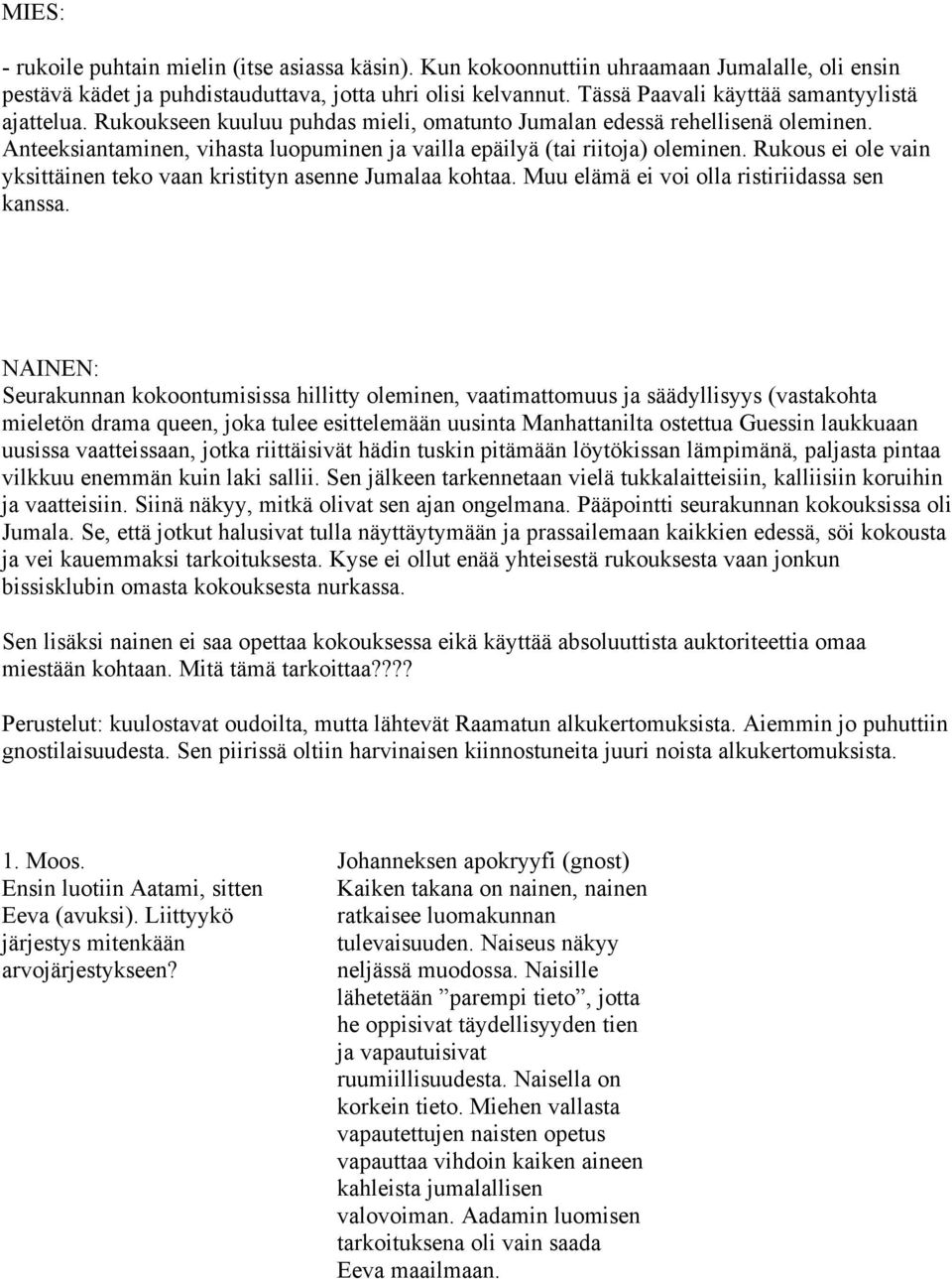 Anteeksiantaminen, vihasta luopuminen ja vailla epäilyä (tai riitoja) oleminen. Rukous ei ole vain yksittäinen teko vaan kristityn asenne Jumalaa kohtaa.