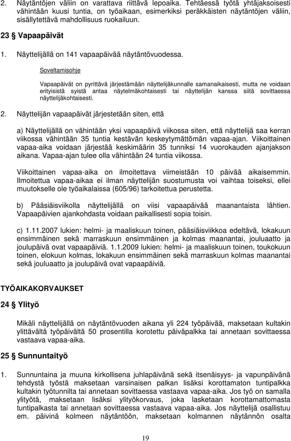 Näyttelijällä on 141 vapaapäivää näytäntövuodessa.