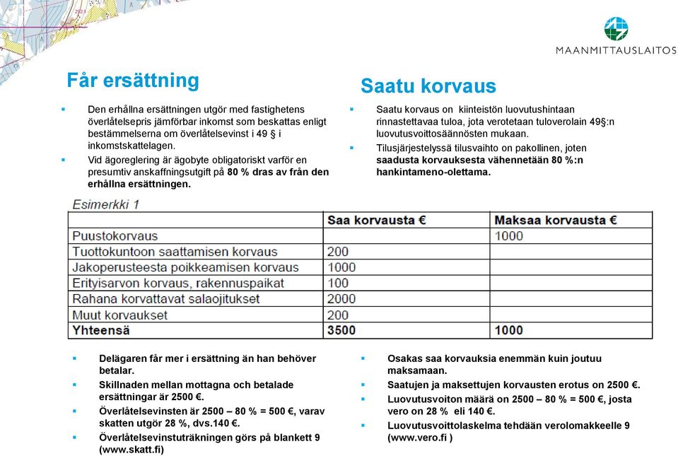 Saatu korvaus Saatu korvaus on kiinteistön luovutushintaan rinnastettavaa tuloa, jota verotetaan tuloverolain 49 :n luovutusvoittosäännösten mukaan.