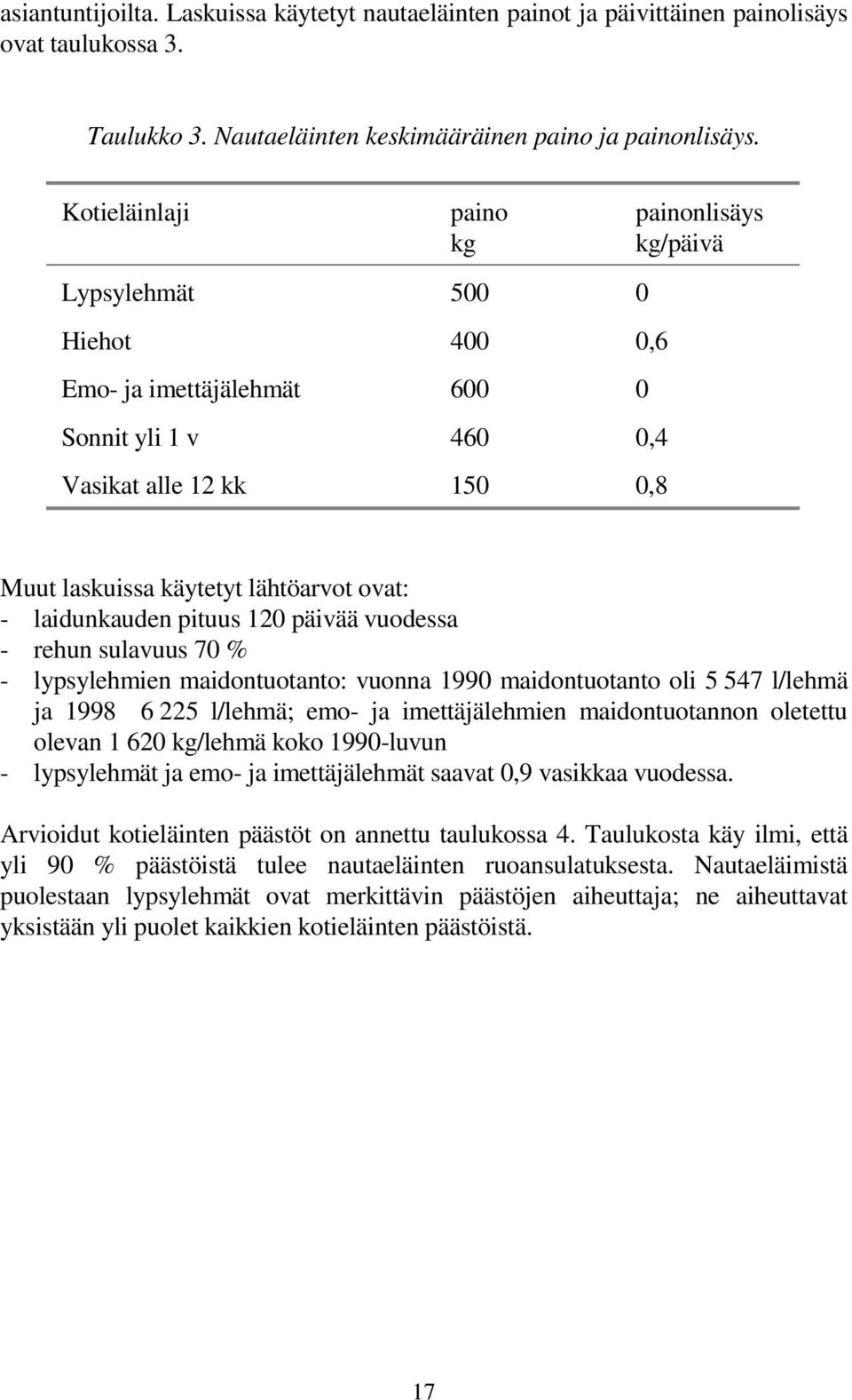 laidunkauden pituus 120 päivää vuodessa - rehun sulavuus 70 % - lypsylehmien maidontuotanto: vuonna 1990 maidontuotanto oli 5 547 l/lehmä ja 1998 6 225 l/lehmä; emo- ja imettäjälehmien