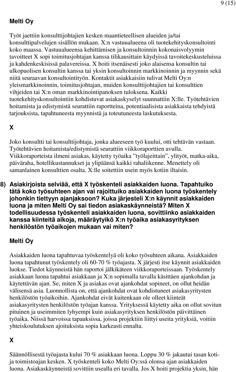 hoiti itsenäisesti joko alaisensa konsultin tai ulkopuolisen konsultin kanssa tai yksin konsultoinnin markkinoinnin ja myynnin sekä niitä seuraavan konsultointityön.