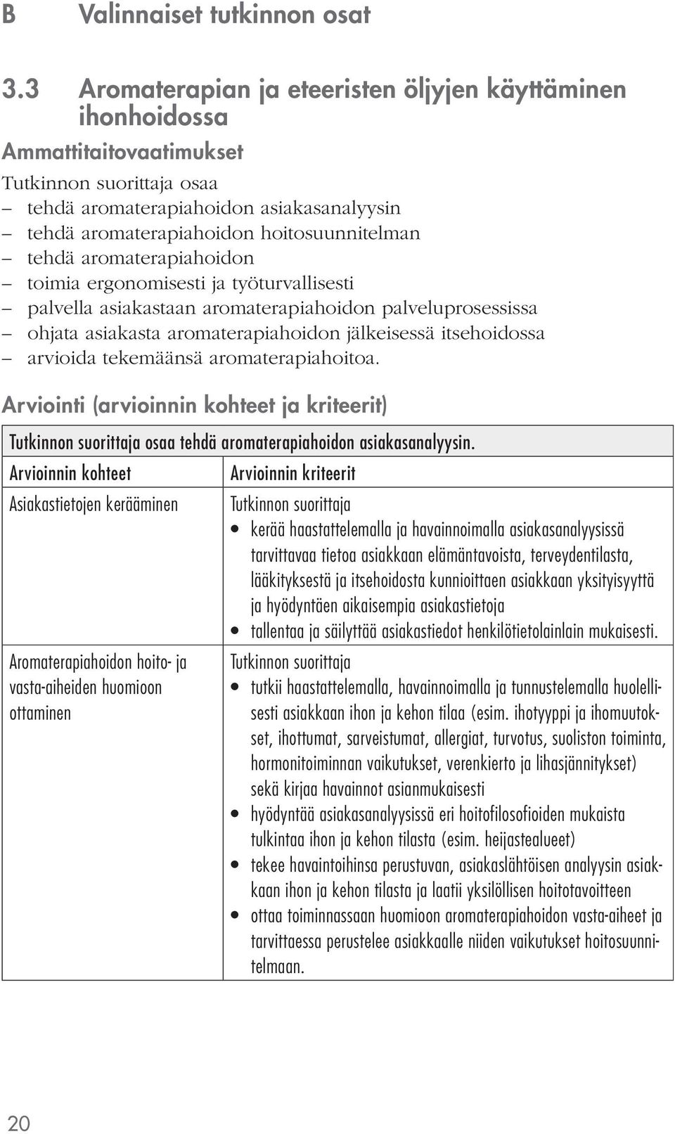 aromaterapiahoidon toimia ergonomisesti ja työturvallisesti palvella asiakastaan aromaterapiahoidon palveluprosessissa ohjata asiakasta aromaterapiahoidon jälkeisessä itsehoidossa arvioida tekemäänsä