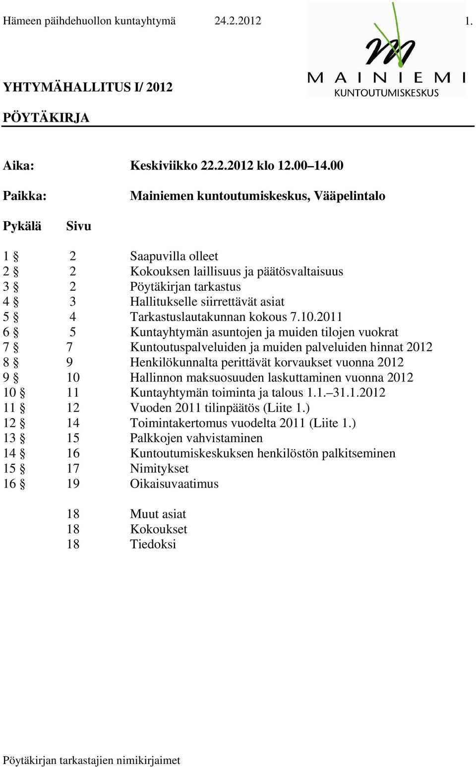 Tarkastuslautakunnan kokous 7.10.