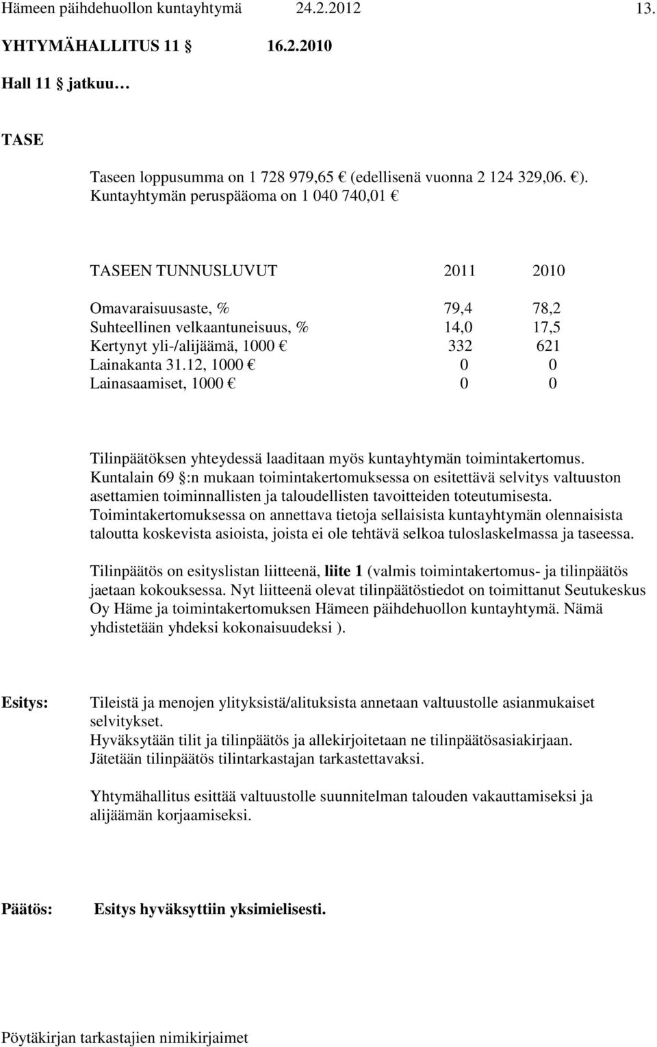 12, 1000 0 0 Lainasaamiset, 1000 0 0 Tilinpäätöksen yhteydessä laaditaan myös kuntayhtymän toimintakertomus.