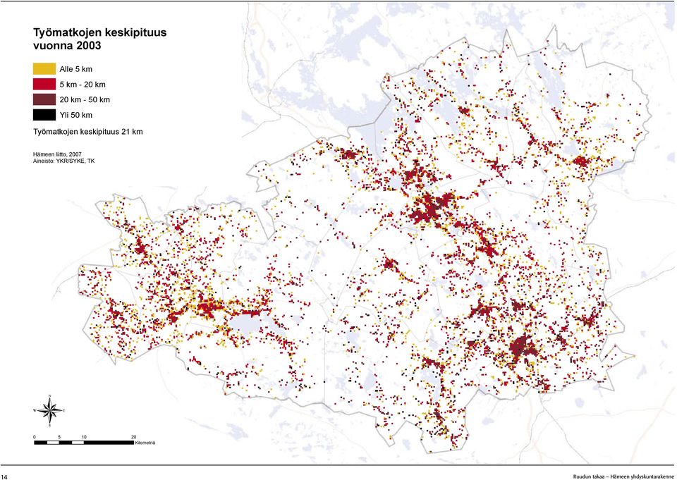 Yli 50 km Työmatkojen keskipituus 21