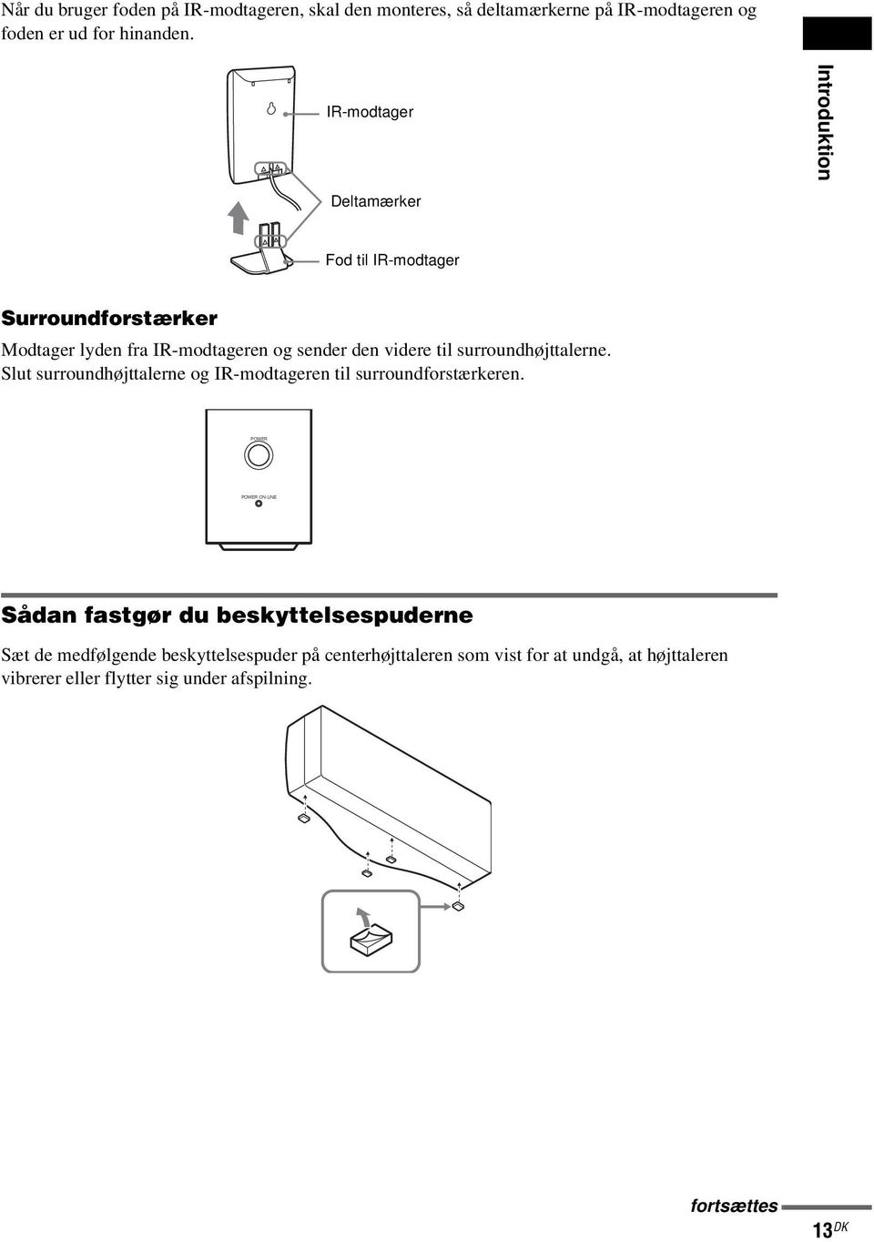 surroundhøjttalerne. Slut surroundhøjttalerne og IR-modtageren til surroundforstærkeren.