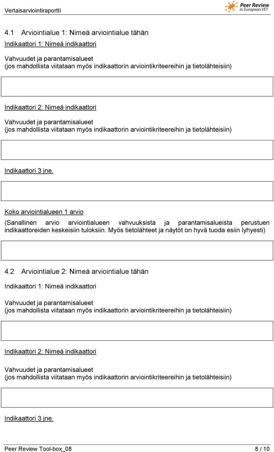 Koko arviointialueen 1 arvio (Sanallinen arvio arviointialueen vahvuuksista ja parantamisalueista perustuen indikaattoreiden keskeisiin tuloksiin.