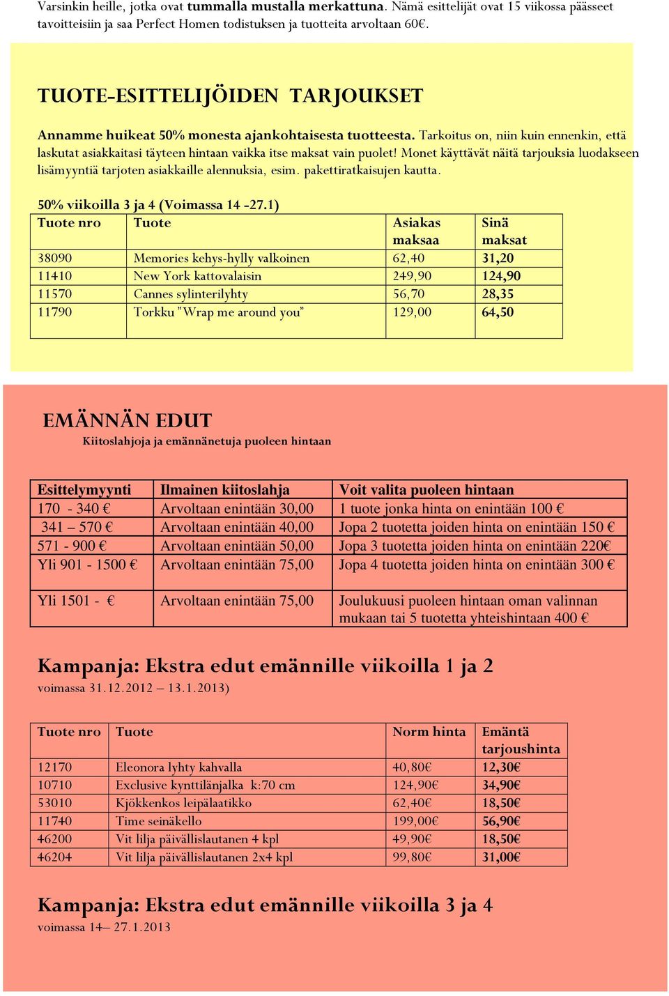 Monet käyttävät näitä tarjouksia luodakseen lisämyyntiä tarjoten asiakkaille alennuksia, esim. pakettiratkaisujen kautta. 50% viikoilla 3 ja 4 (Voimassa 14-27.