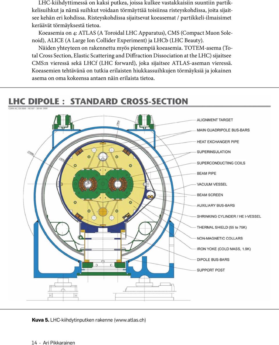 Koeasemia on 4: ATLAS (A Toroidal LHC Apparatus), CMS (Compact Muon Solenoid), ALICE (A Large Ion Collider Experiment) ja LHCb (LHC Beauty). Näiden yhteyteen on rakennettu myös pienempiä koeasemia.