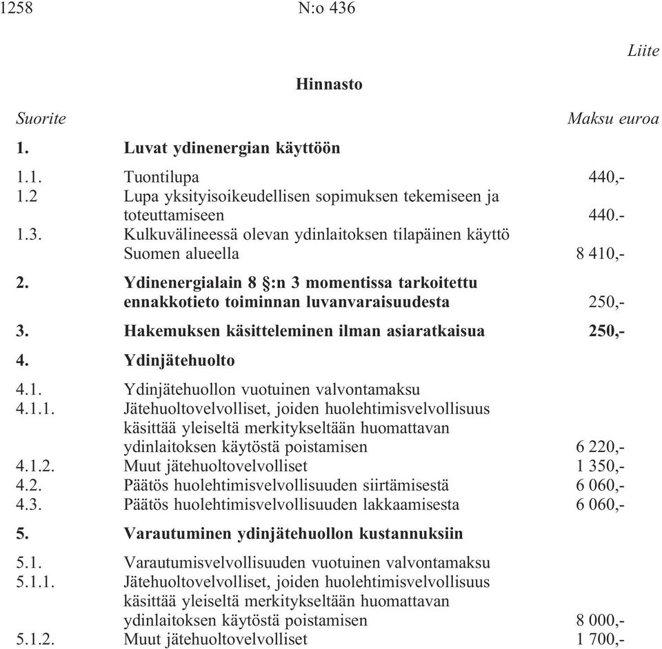 Ydinjätehuollon vuotuinen valvontamaksu 4.1.1. Jätehuoltovelvolliset, joiden huolehtimisvelvollisuus käsittää yleiseltä merkitykseltään huomattavan ydinlaitoksen käytöstä poistamisen 6 22