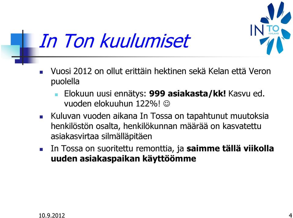 Kuluvan vuoden aikana In Tossa on tapahtunut muutoksia henkilöstön osalta, henkilökunnan määrää on