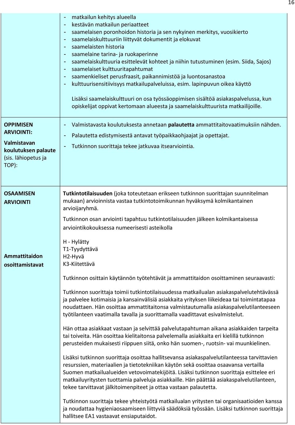 Siida, Sajos) - saamelaiset kulttuuritapahtumat - saamenkieliset perusfraasit, paikannimistöä ja luontosanastoa - kulttuurisensitiivisyys matkailupalveluissa, esim.