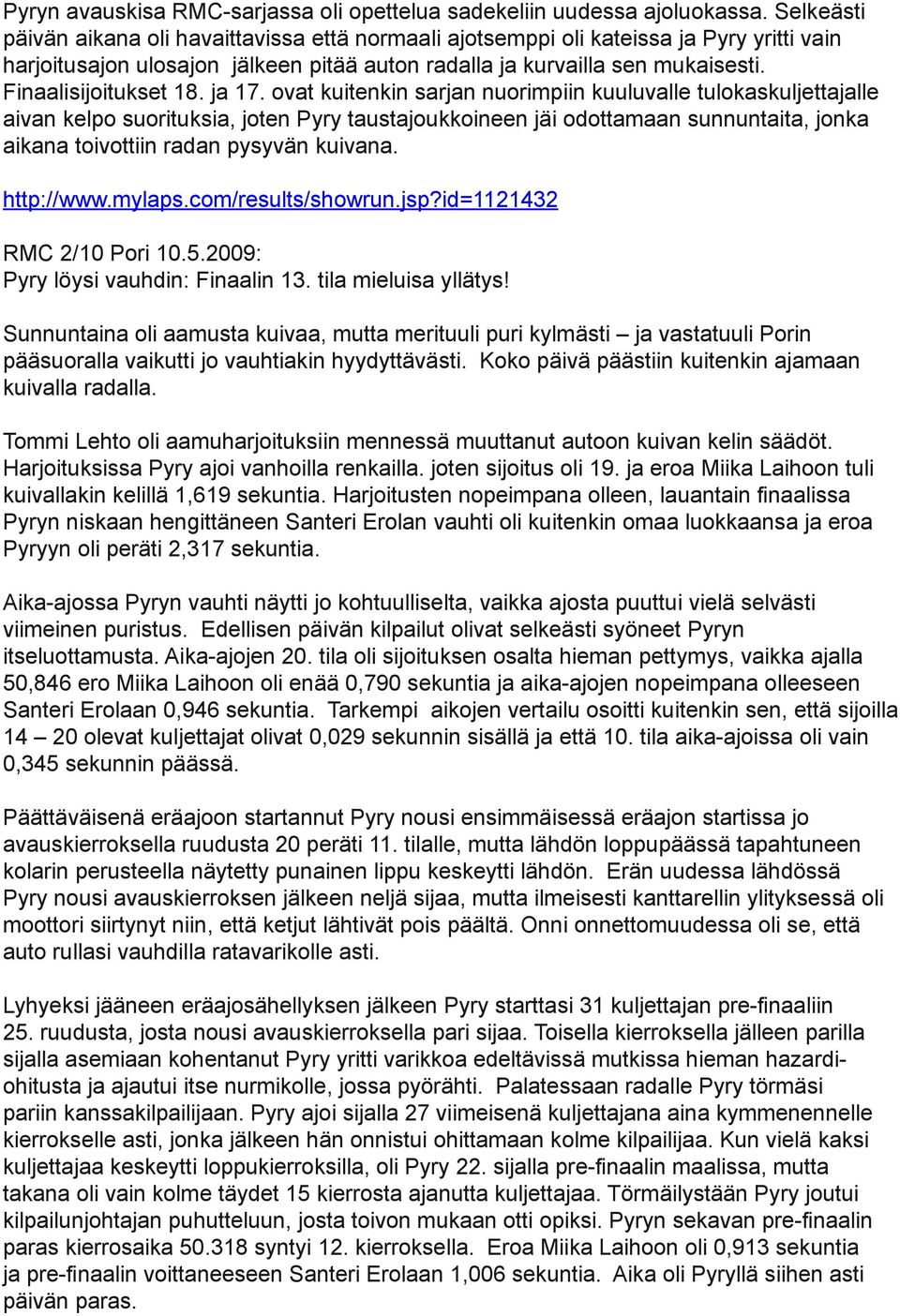 Finaalisijoitukset 18. ja 17.