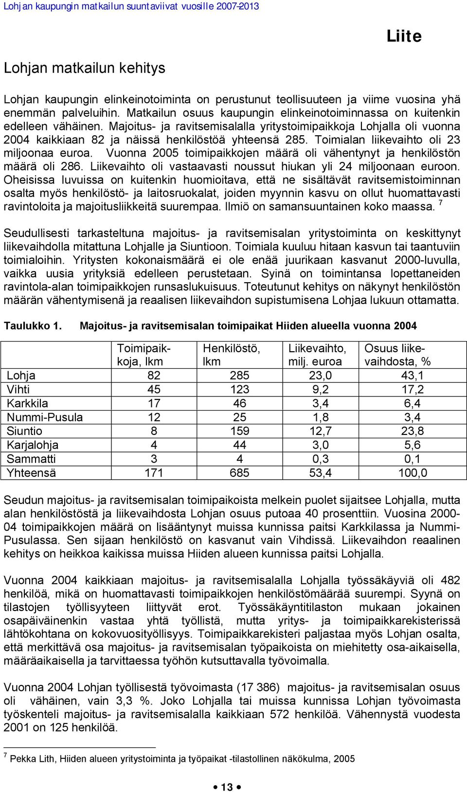 Majoitus- ja ravitsemisalalla yritystoimipaikkoja Lohjalla oli vuonna 2004 kaikkiaan 82 ja näissä henkilöstöä yhteensä 285. Toimialan liikevaihto oli 23 miljoonaa euroa.