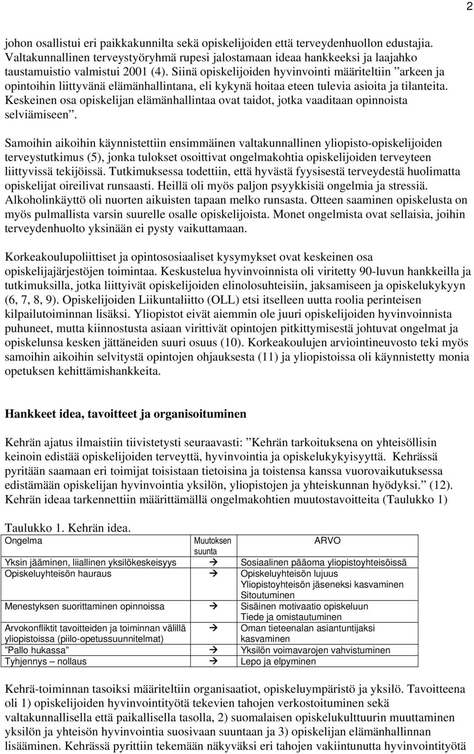 Siinä opiskelijoiden hyvinvointi määriteltiin arkeen ja opintoihin liittyvänä elämänhallintana, eli kykynä hoitaa eteen tulevia asioita ja tilanteita.