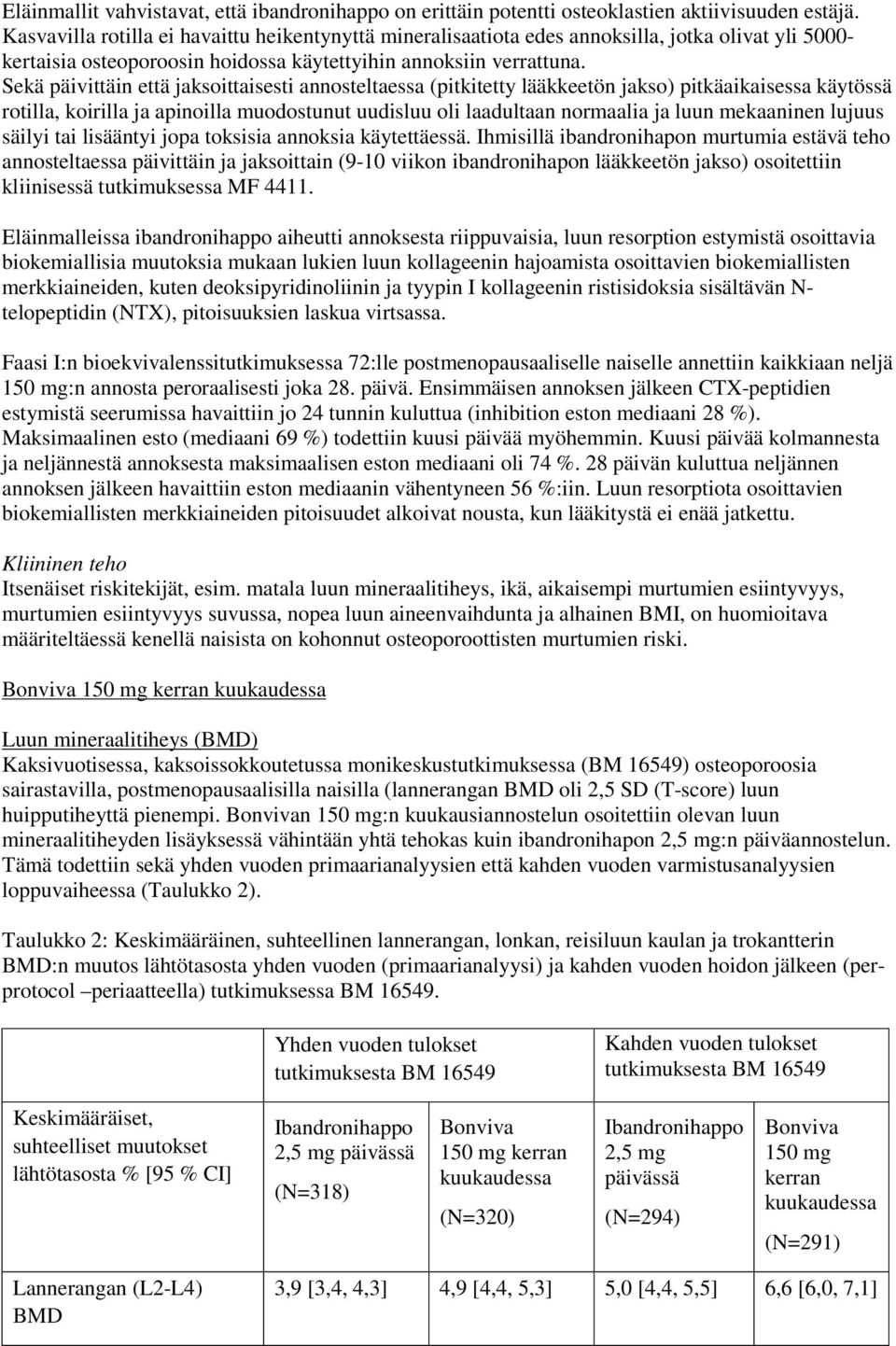 Sekä päivittäin että jaksoittaisesti annosteltaessa (pitkitetty lääkkeetön jakso) pitkäaikaisessa käytössä rotilla, koirilla ja apinoilla muodostunut uudisluu oli laadultaan normaalia ja luun