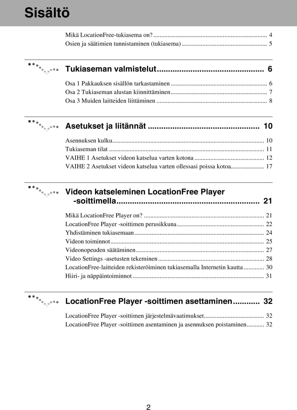 .. 11 VAIHE 1 Asetukset videon katselua varten kotona... 12 VAIHE 2 Asetukset videon katselua varten ollessasi poissa kotoa... 17 Videon katseleminen LocationFree Player -soittimella.