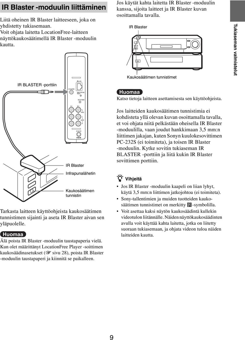 IR Blaster Kaukosäätimen tunnistimet Huomaa Katso tietoja laitteen asettamisesta sen käyttöohjeista.