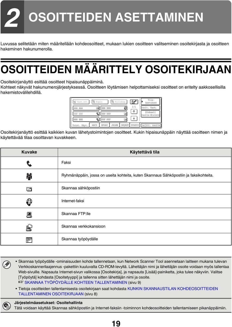 Osoitteen löytämisen helpottamiseksi osoitteet on eritelty aakkosellisilla hakemistovälilehdillä. Vast.ott. Kopio Piilokop. Tila- Asetukset AAA AAA BBB BBB / Osoit. Tark.