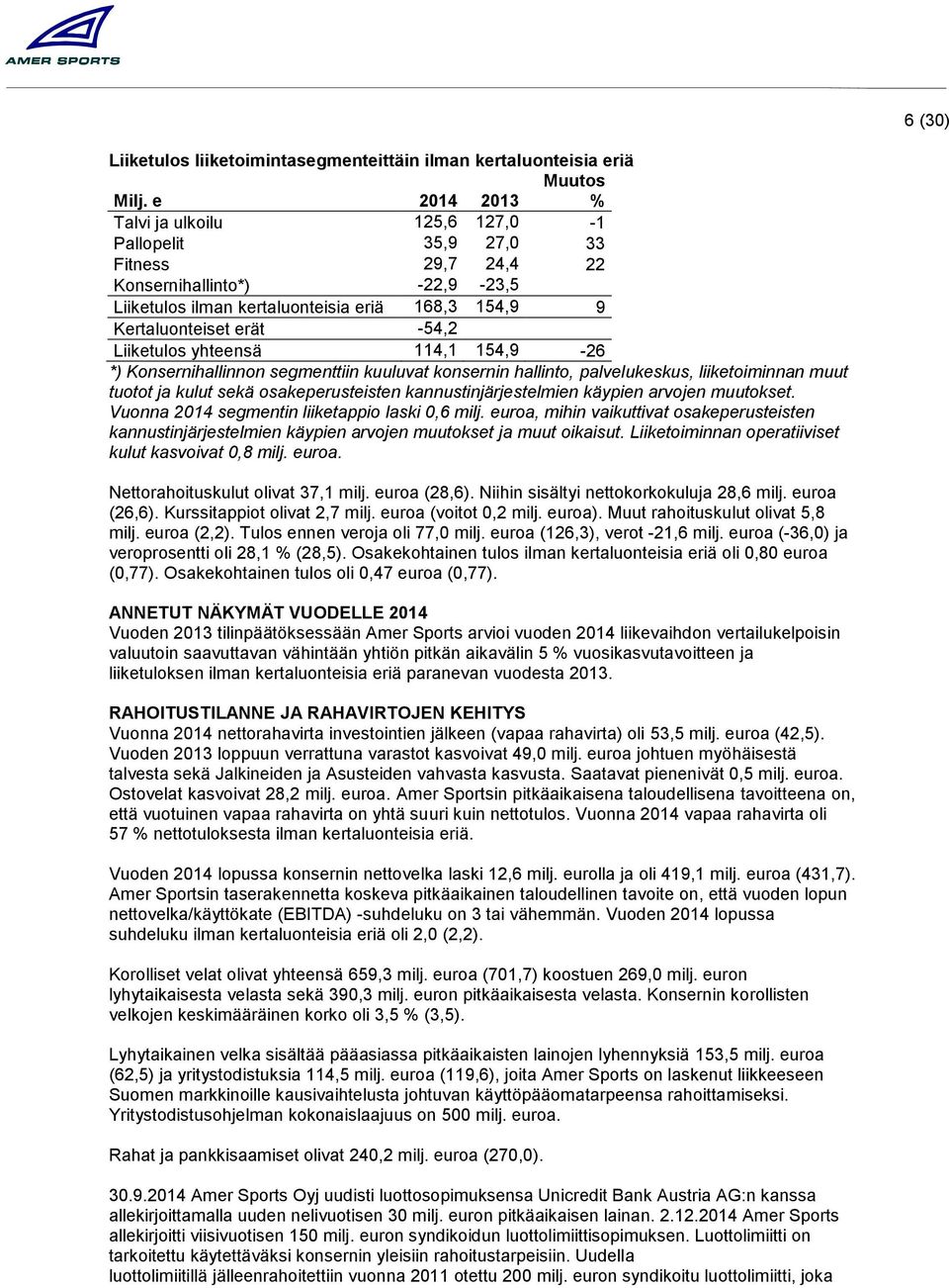 yhteensä 114,1 154,9-26 *) Konsernihallinnon segmenttiin kuuluvat konsernin hallinto, palvelukeskus, liiketoiminnan muut tuotot ja kulut sekä osakeperusteisten kannustinjärjestelmien käypien arvojen