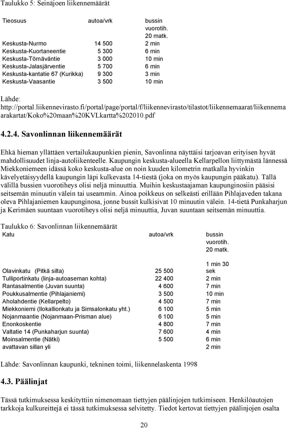 500 10 min Lähde: http://portal.liikennevirasto.fi/portal/page/portal/f/liikennevirasto/tilastot/liikennemaarat/liikennema arakartat/koko%20maan%20kvlkartta%202010.pdf 4.