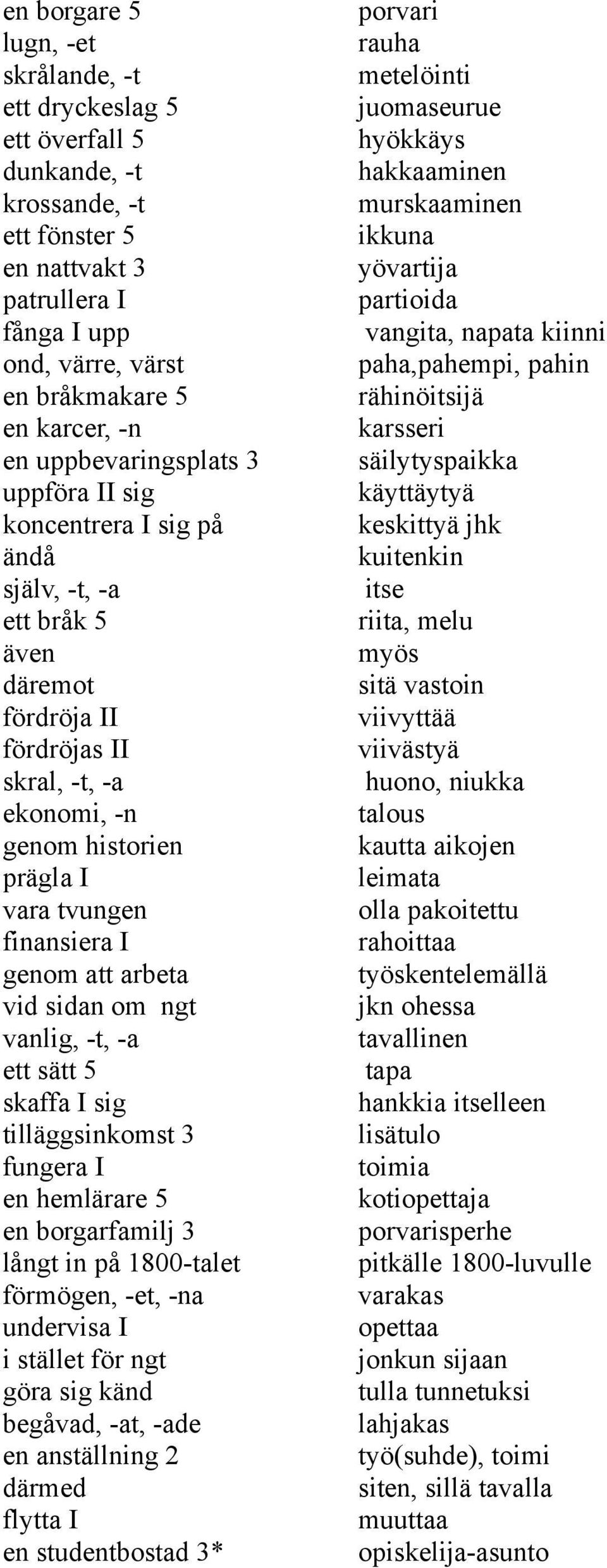 uppföra II sig käyttäytyä koncentrera I sig på keskittyä jhk ändå kuitenkin själv, -t, -a itse ett bråk 5 riita, melu även myös däremot sitä vastoin fördröja II viivyttää fördröjas II viivästyä