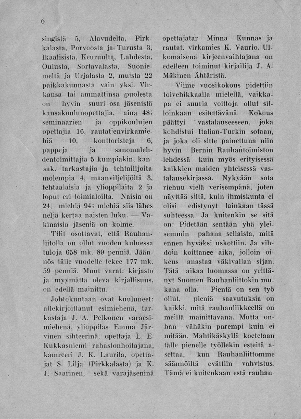 sanomalehdentoiinittajia 5 kumpiakin, kansak. tarkastajia ja tehtailijoita molempia 4, maanviljelijöitä 3, tehtaalaisia ja ylioppilaita 2 ja loput eri toimialoilta.