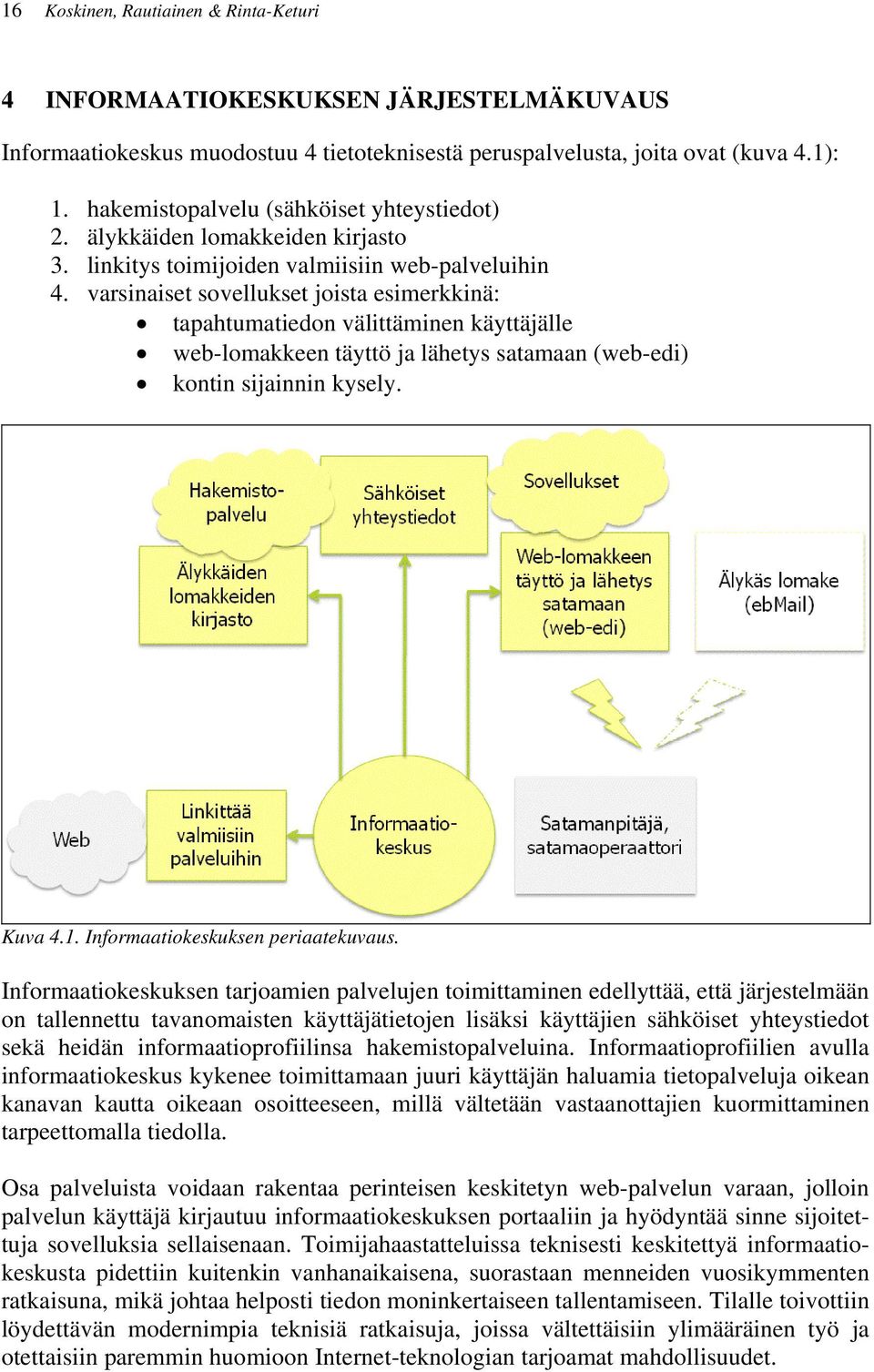 varsinaiset sovellukset joista esimerkkinä: tapahtumatiedon välittäminen käyttäjälle web-lomakkeen täyttö ja lähetys satamaan (web-edi) kontin sijainnin kysely. Kuva 4.1.