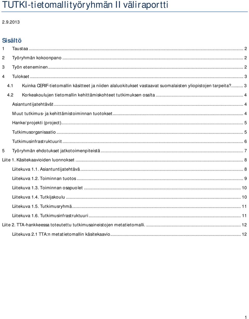 .. 4 Asiantuntijatehtävät... 4 Muut tutkimus- ja kehittämistoiminnan tuotokset... 4 Hanke/projekti (project)... 5 Tutkimusorganisaatio... 5 Tutkimusinfrastruktuurit.