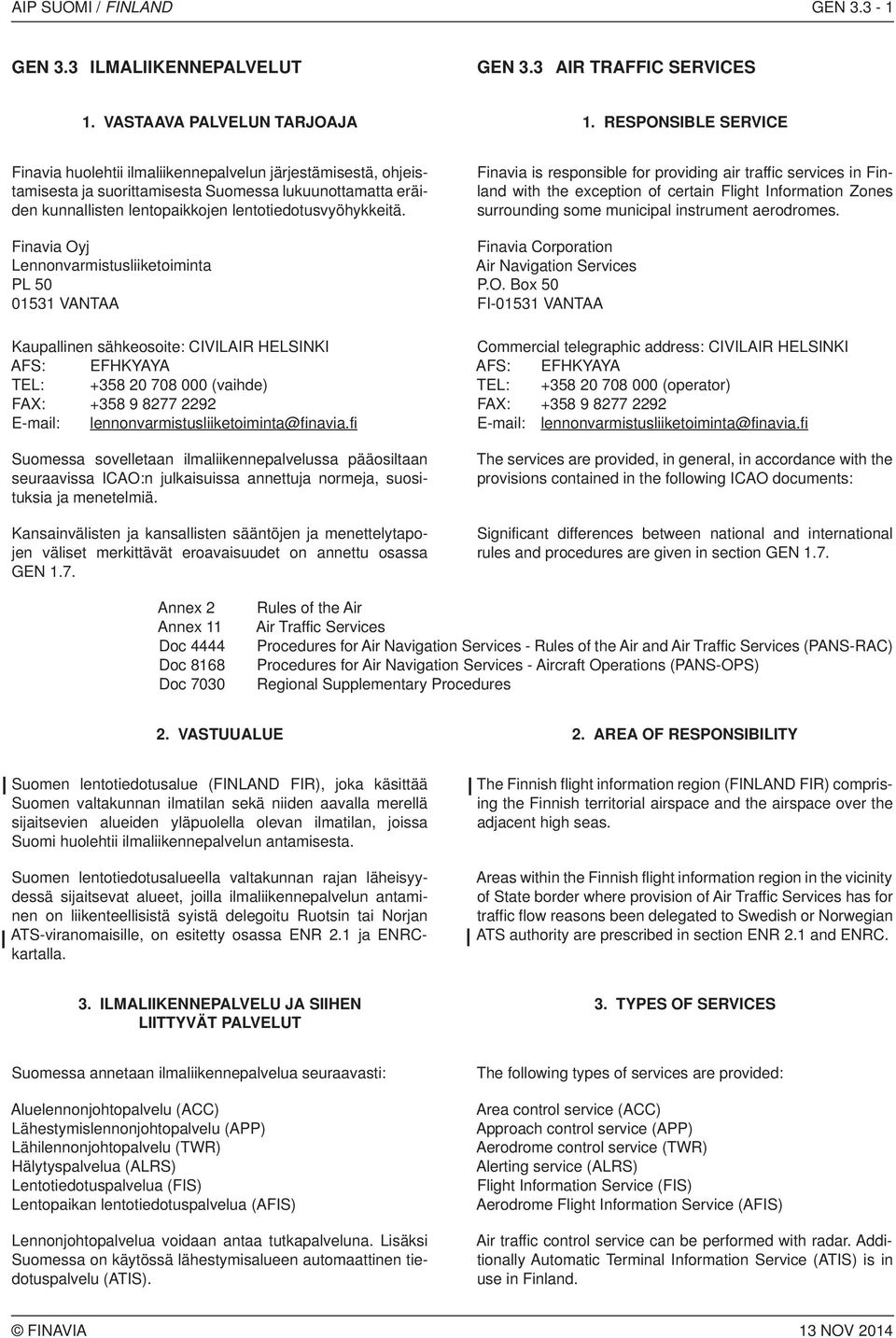 Finavia Oyj Lennonvarmistusliiketoiminta PL 50 01531 VANTAA Kaupallinen sähkeosoite: CIVILAIR HELSINKI AFS: EFHKYAYA TEL: +358 20 708 000 (vaihde) FAX: +358 9 8277 2292 E-mail: