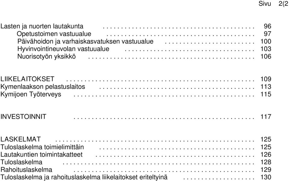 ................................................... 109 Kymenlaakson pelastuslaitos........................................... 113 Kymijoen Työterveys.................................................. 115 INVESTOINNIT.