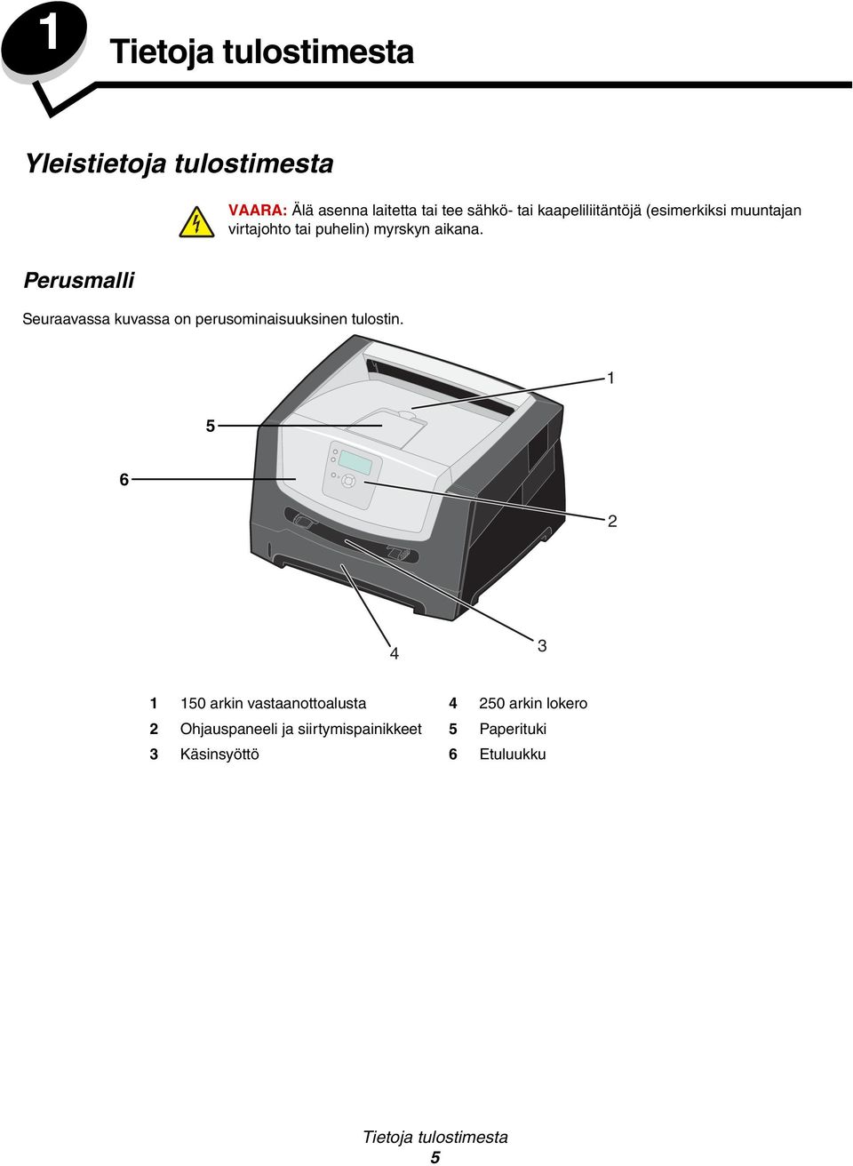 Perusmalli Seuraavassa kuvassa on perusominaisuuksinen tulostin.